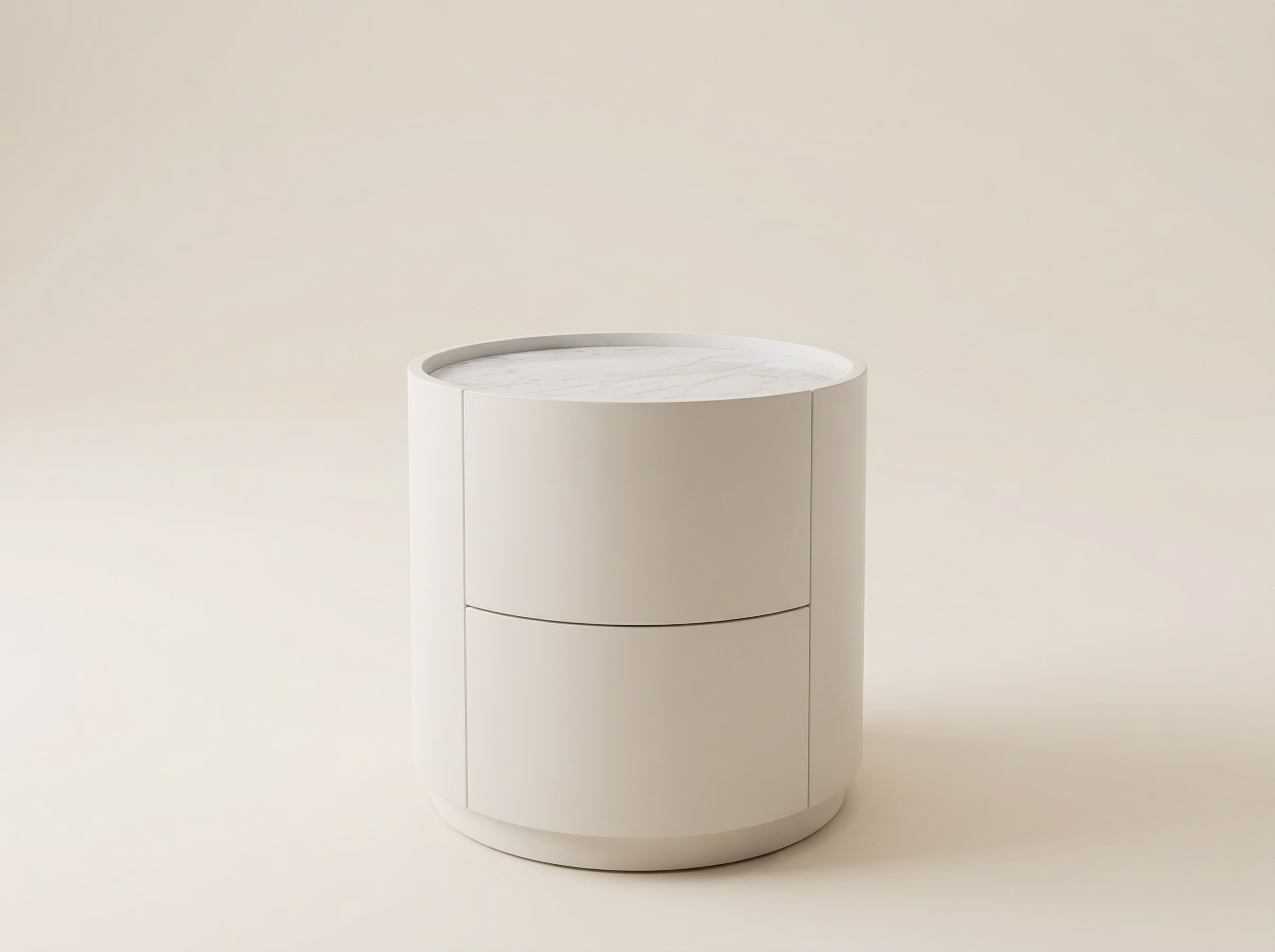 Круглая тумба ORBA вид сбоку, молочный оттенок эмали