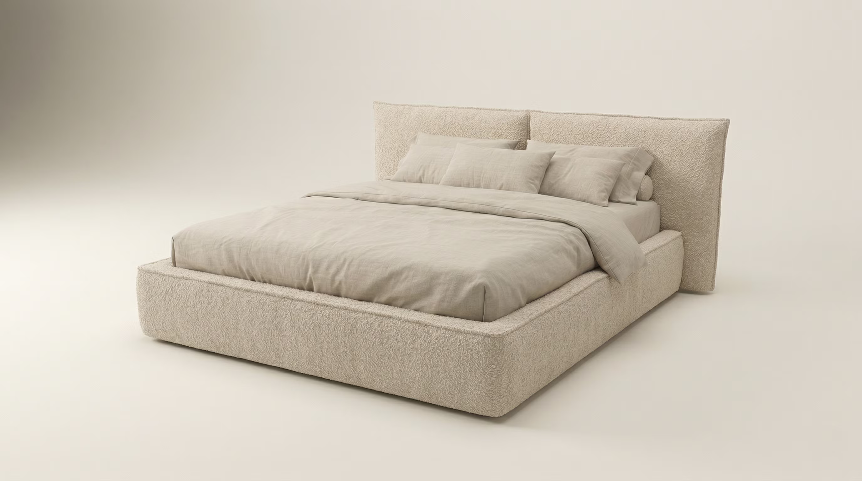 Мягкая двуспальная кровать с двойным изголовьем в виде подушек кровати.